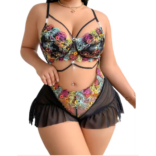 Body con Ricamo Floreale in Pizzo
