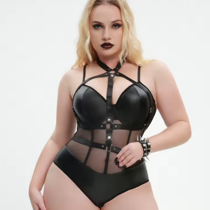 Body sexy in pelle monopezzo a rete