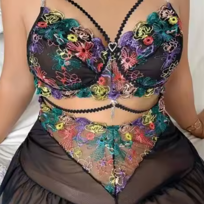 Body con Ricamo Floreale in Pizzo